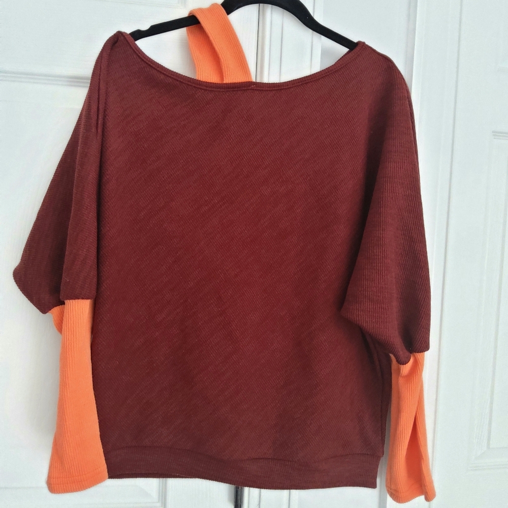 💥NEW💥Burgundy & Apricot Ribbed Long Sleeve Top